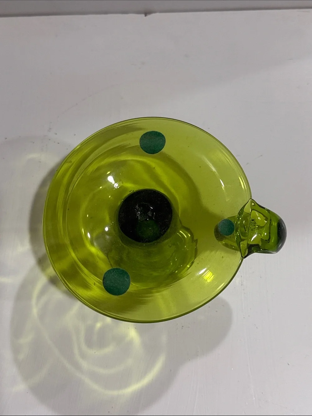 Jamestown Colonial Green Glass Chamberstick Candlestick Holder vintage